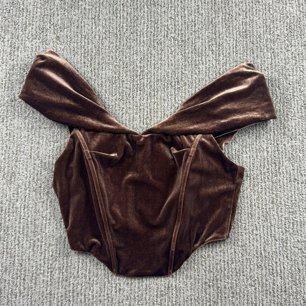 Tic Toc Womens S Velour Corset Top Brown Crop Velvet Fairy Whimsigoth Festival
